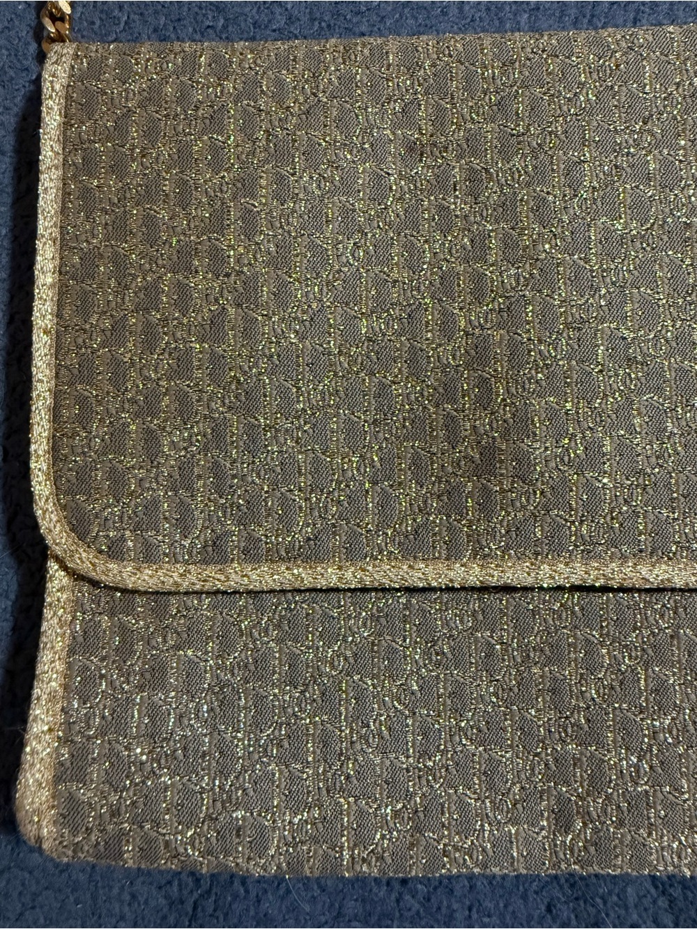Dior Gold Lurex Metallic Trotter Monogram Chain Shoulder Bag - Picture 3 of 8